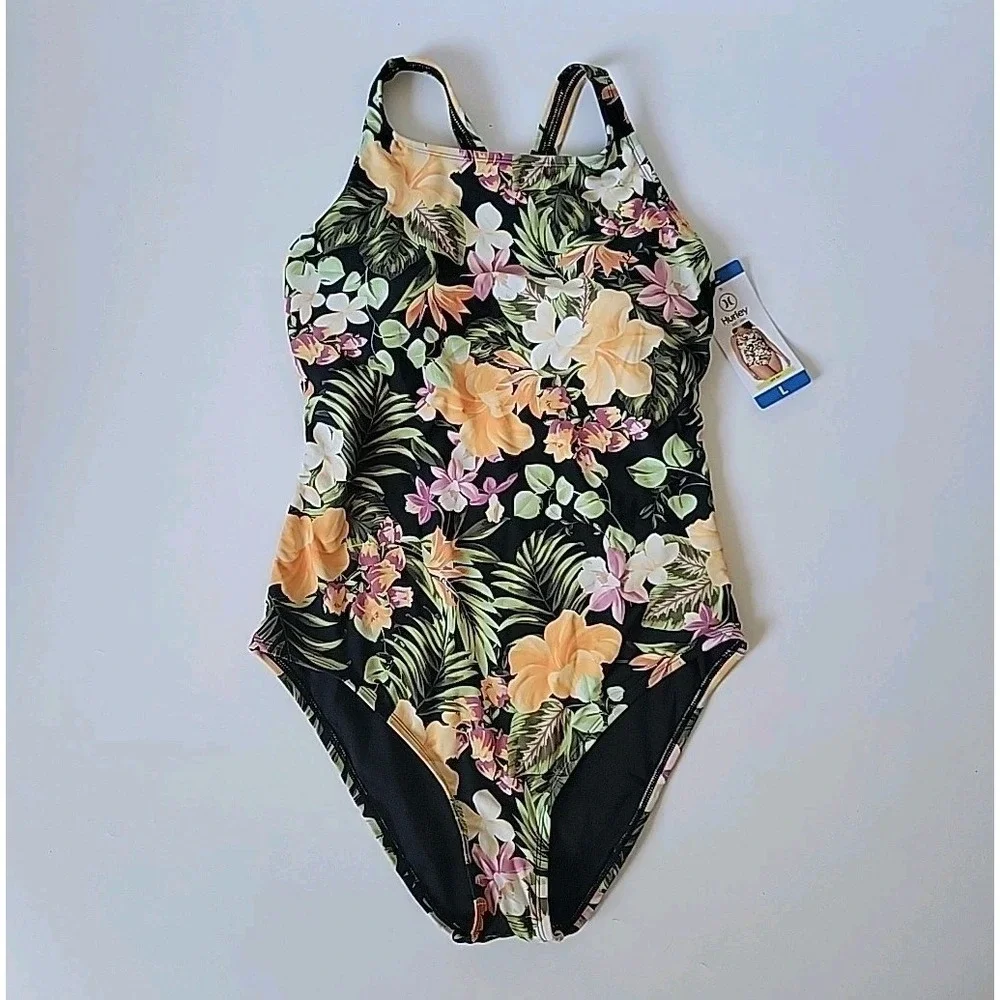 Hurley One Piece Swimsuit Large Floral UPF 50+NEW Beach Hawaiian Resort Tropical